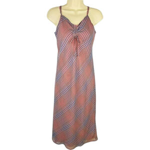 Aeropostale Midi Dress Preppy Plaid Dusty Rose Medium Cinched Neck‎ New